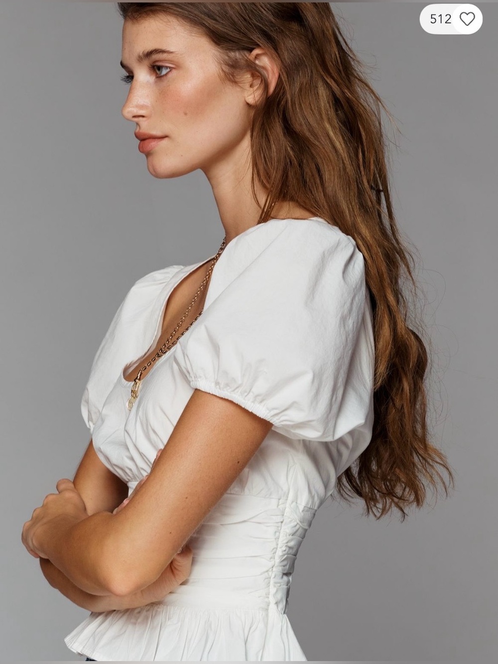 Anthropologie White Puff-Sleeve Peplum Blouse